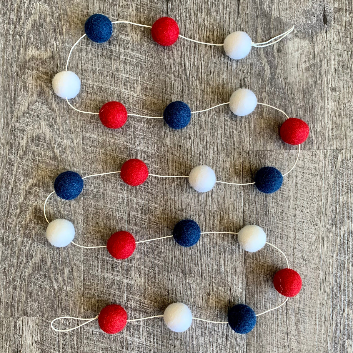 Red, White & Blue Pom Pom Garland- 100% Wool Felt Balls